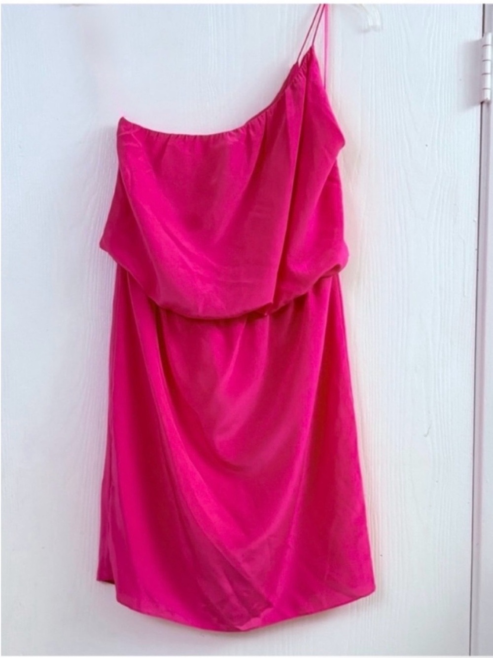 Halston Heritage Silk Fuchsia One-Shoulder Slip Mini Dress Size 4